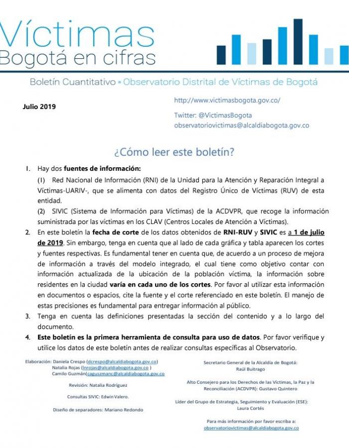 Víctimas Bogotá en Cifras Cifras 2019-julio