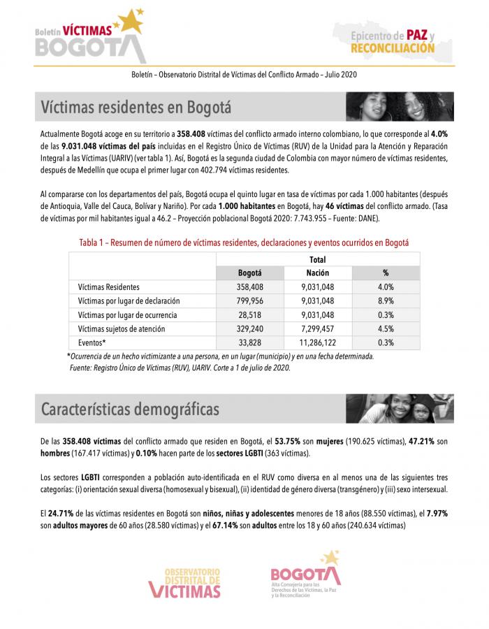 Boletín Trimestral – Víctimas Bogotá – Julio